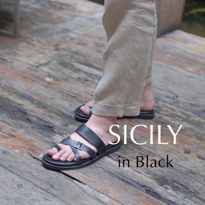 elio originals - รองเท้าแตะหนังแท้ รุ่น Sicily (unisex) สีดำ Black - รูปที่ 3