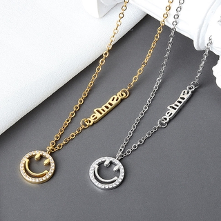 สร้อยคอแฟชั่น Smiley Face Inlaid Zircon จี้หน้ายิ้ม Necklace Hip Hop Necklaces Fashion Jewellery