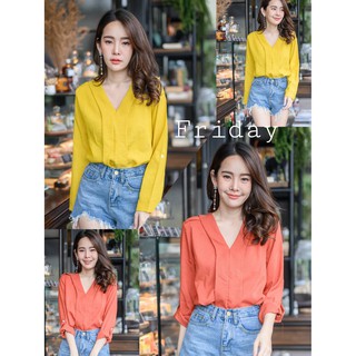 🔰 Shirt Korean Style  สาบหน้าแขนธนูริ้วมี 6 สี