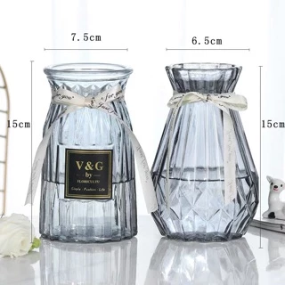 แจกันดอกไม้แก้ว vase โปร่งใสแจกันยุโรปห้องนั่งเล่นที่เรียบง่ายตกแต่ง แจกันทรงเพรช+โบว์สุดน่ารัก