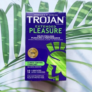 (Trojan®) Condoms Extended Pleasure Climax Control Lubricant 12 Latex Condoms โทรจัน ถุงยางอนามัย ขนาด 52 mm