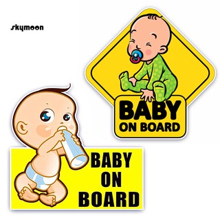 【SKY】สติกเกอร์สะท้อนแสง ลายการ์ตูน Baby on Board สําหรับติดตกแต่งกระจกรถยนต์