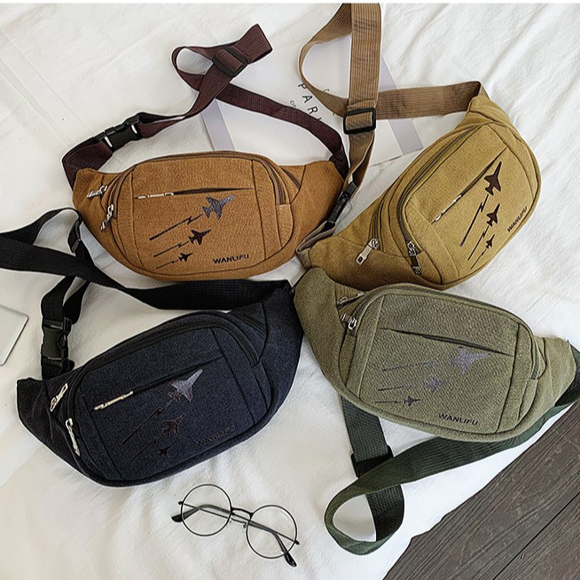 (W59)กระเป๋าคาดอก ลายเครื่องบิน ผ้าแคนวาสหนา สไตส์เท่ๆ vgetbag