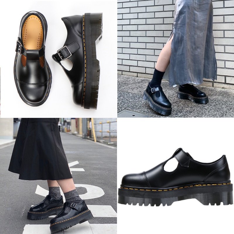 ดร. Martens รองเท้าผู้หญิง T ประเภทยางหนา Toe ความหนา 3.5 ซม.ส้นหนา 4.5 ซม.รองเท้าหนังไมโครไฟเบอร์ขนาด 35- 42