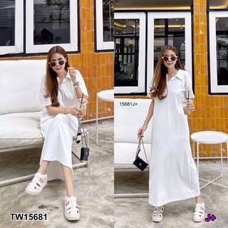 TW15681 เดรสยาวแต่งปกทรง เนื้อนิ่ม ยืด ใส่สวย ใส่สบาย ผ้ายูนิโคล่