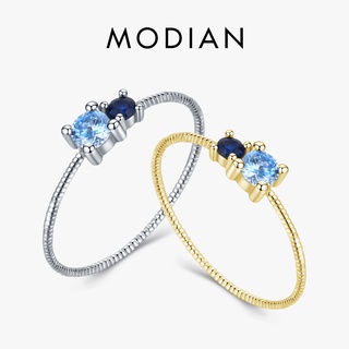 Modian แหวนเงินแท้ 100% 925 ประดับคริสตัล วางซ้อนกันได้ เครื่องประดับแฟชั่น สําหรับผู้หญิง