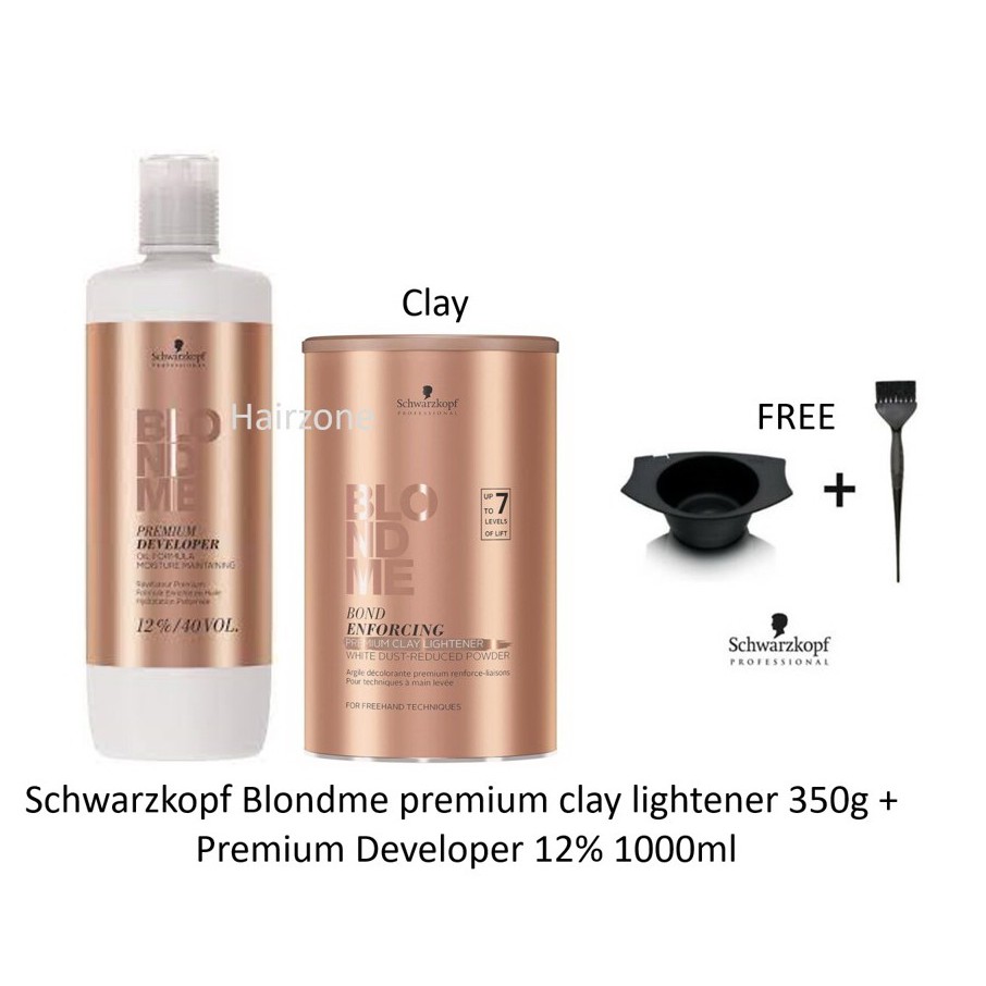 Schwarzkopf Blondme Bond enforcing Premium clay lightener powder 350g + Premium oil developer 12% -1
