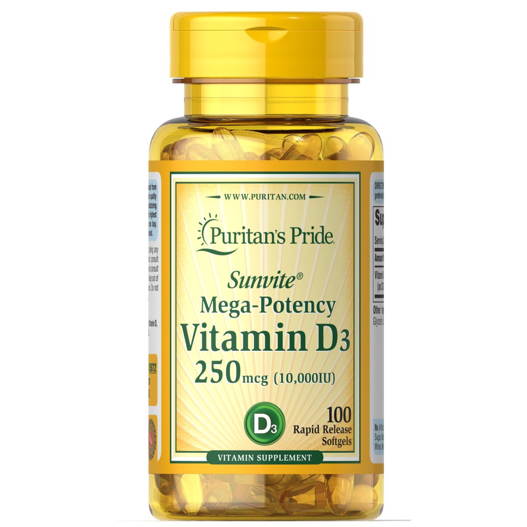 Puritan Vitamin D3 ขนาด 250 mcg (10000 IU) 100 softgels วิตามินดี 3 awuI