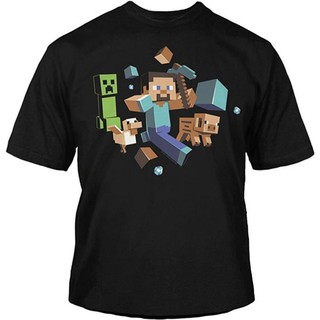 T-shirt เสื้อยืด ผ้าฝ้าย 100% พิมพ์ลาย Minecraft Run Away Youth สําหรับผู้ชาย S-5XL