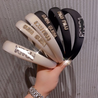 ที่คาดผมเกาหลี  ที่คาดผมตุ๊กตา  ที่คาดผมผ้า  Korean version of the ins satin press hair band p home diamond thin side hair band net celebrity fashion black and white headband temperament hair band women s