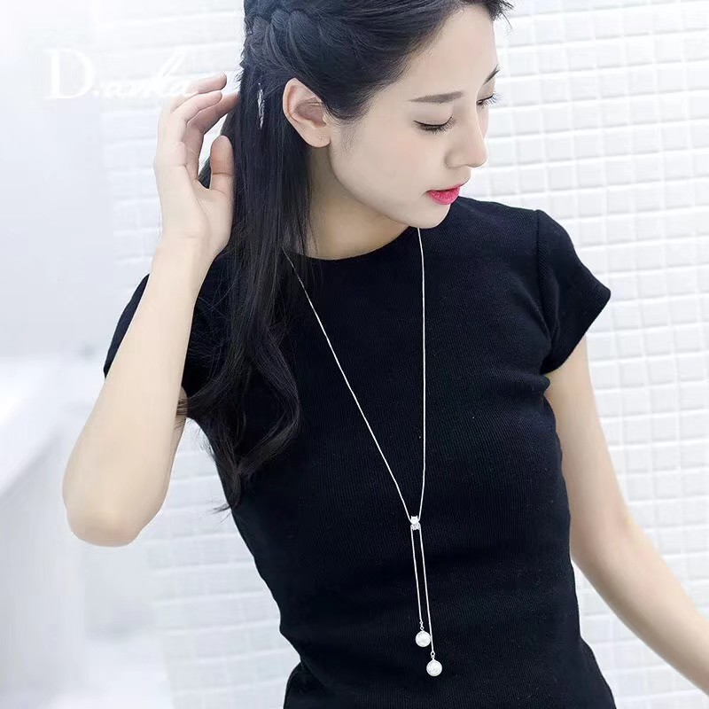 สร้อยคอยาว เรียบง่าย เครื่องประดับมุกจําลอง สร้อยคอพู่ และจี้ Bijoux Femme โซ่ 2020 ของขวัญสําหรับผู้หญิง