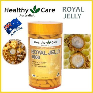 นมผึ้งแท้ 100% Royal Jelly by Healthy Care 1000 mg. 365 capsules นำเข้าจากออสเตรเลีย ต้านอนุมูลอิสระ ช่วยชะลอวัย