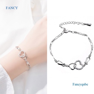 Fancy สร้อยข้อเท้าโซ่ ประดับคริสตัล รูปหัวใจคู่ เหมาะกับของขวัญแต่งงาน เดินชายหาด แฟชั่นสําหรับผู้หญิง