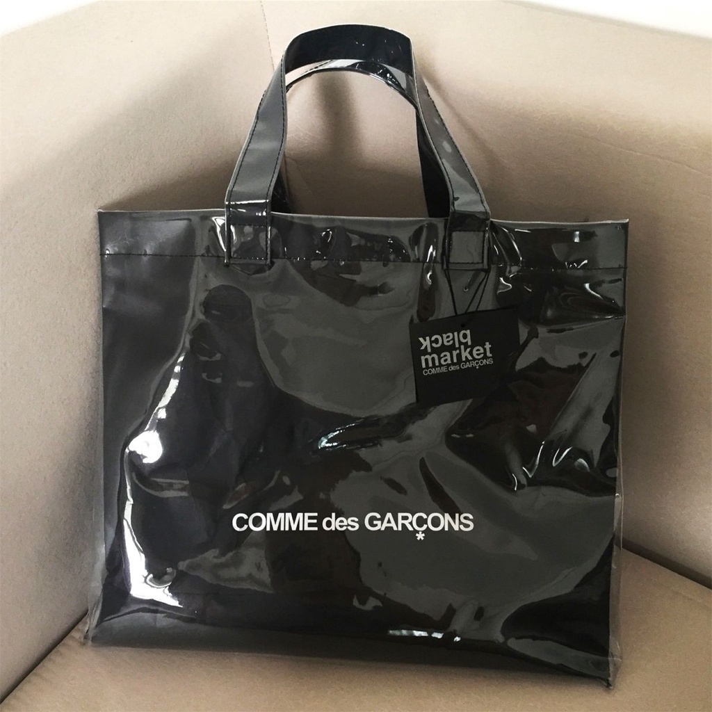 C CDG สีดํากระดาษคราฟท์ PVC กระเป๋าช้อปปิ้ง Comme des Garcons Tote Bag กระเป๋าถือ
