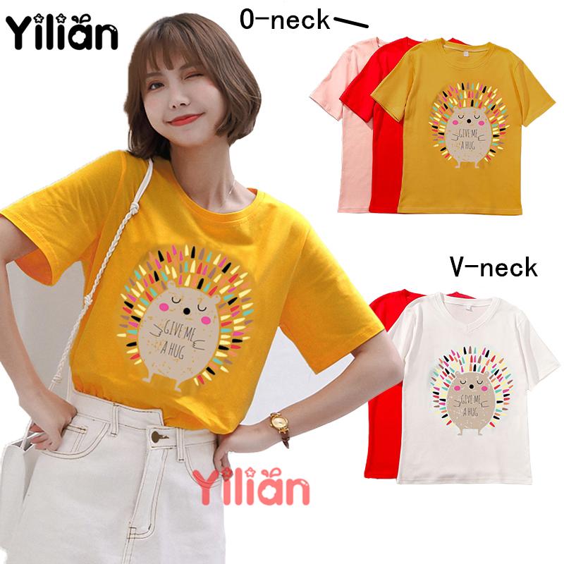 【Yilian】เสื้อยืดคอกลม แขนสั้น พิมพ์ลายการ์ตูนแฟชั่น สำหรับผู้หญิง