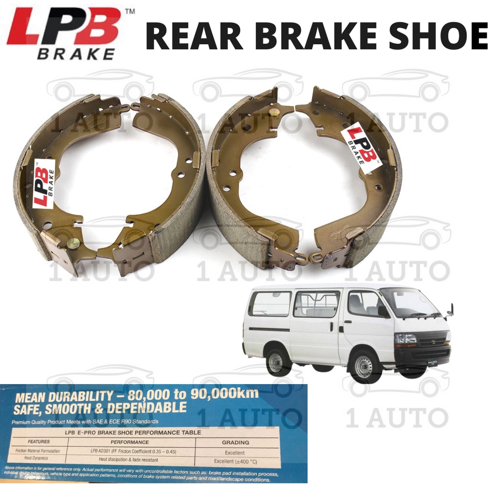 LPB E-PRO รองเท้าเบรกด้านหลัง TOYOTA HIACE LH112 2.4D LH172 3.0D LH174 3.0D RZH112 2.0