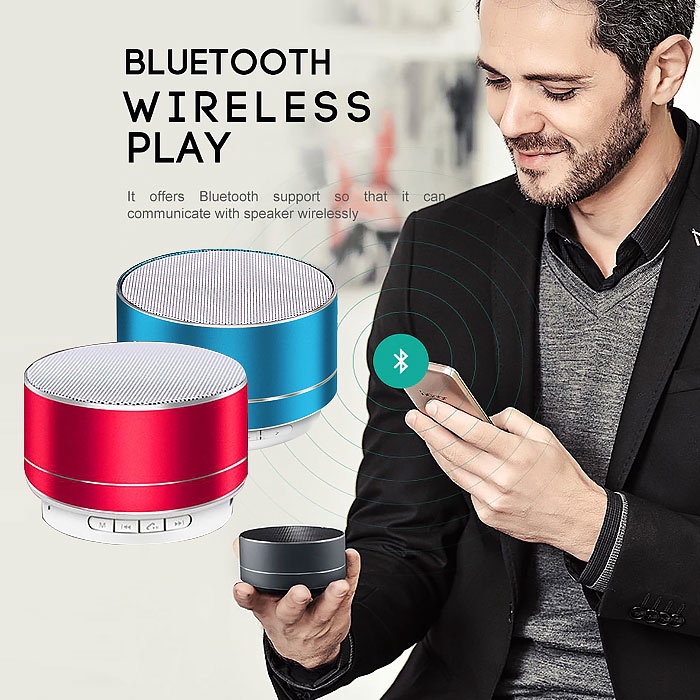 ลำโพงบลูทูธ ลำโพงไร้สายโลหะขนาดเล็ก ซับวูฟเฟอร์เบสสเตอริโอ Hi-Fi แบบพกพา เครื่องเล่นเพลง LED รองรับ micro SD Card USB กา