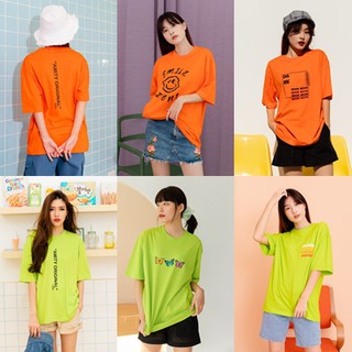 เสื้อยืดผ้าฝ้ายพิมพ์ลายAMITY- เสื้อยืด สีนีออน : Neon color 💚🧡 เสื้อยืด  เสื้อยืดผู้หญิง เสื้อยืดผู้ชาย สะท้อนแสง