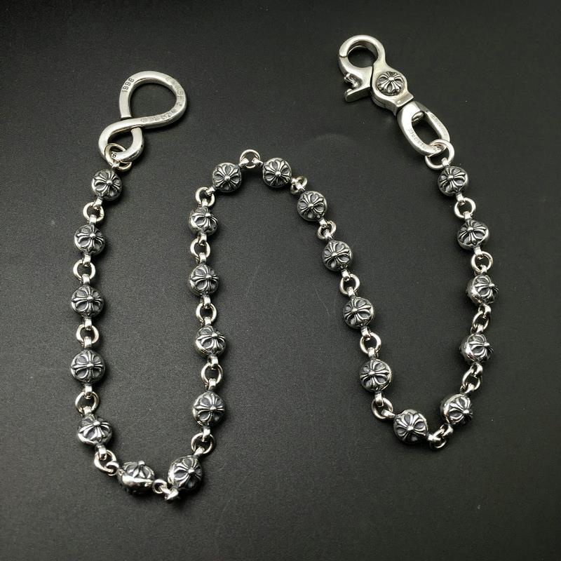 ▪925 เงินสเตอร์ลิง ch cross ดอกไม้ ball หัวเข็มขัดเอวกางเกง chain กระเป๋าโซ่บุคลิกภาพ retro silver กระเป๋าแขวน chain หน