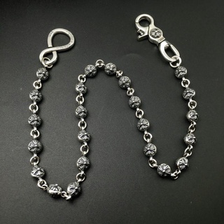 ❇▪925 เงินสเตอร์ลิง ch cross ดอกไม้ ball หัวเข็มขัดเอวกางเกง chain กระเป๋าโซ่บุคลิกภาพ retro silver กระเป๋าแขวน chain หน