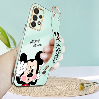 เคสโทรศัพท์มือถือ TPU นิ่ม ลายการ์ตูนมิกกี้เมาส์ พร้อมสายรัดข้อมือ หรูหรา สําหรับ Samsung Galaxy A32 A52 A52s A72 A42 5G A22 A12 4G 5G M12 M22