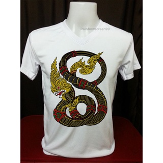 T-shirt  2XL-5XL เสื้อยืดคอวี ช/ญ ลายพญานาค ผ้านุ่ม ไม่หด ไม่ย้วย ไม่ต้องรีดS-5XL