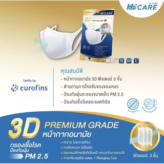 หน้ากากกันฝุ่น 3D กันฝุ่น PM 2.5 Hi-care premium grade สีขาว