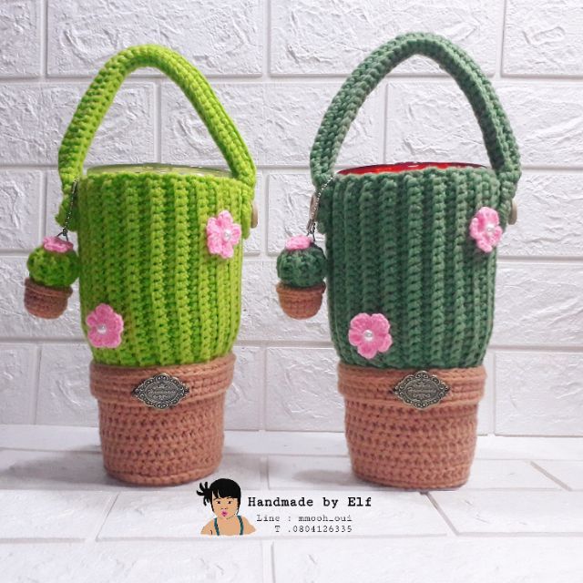 ถุงหิ้วแก้ว / ปลอกสวมแก้วเยติ ขนาด 30oz. ลาย กระบองเพชร (สายถอดได้)