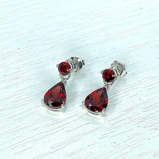 ต่างหูเงินแท้ พลอยแท้ โกเมน Red Garnet