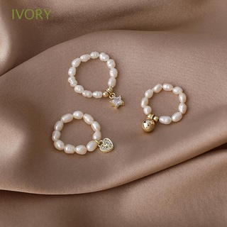 Ivory แหวนมุก เพทาย ทองแดง ยืดหยุ่น เครื่องประดับ สําหรับผู้หญิง