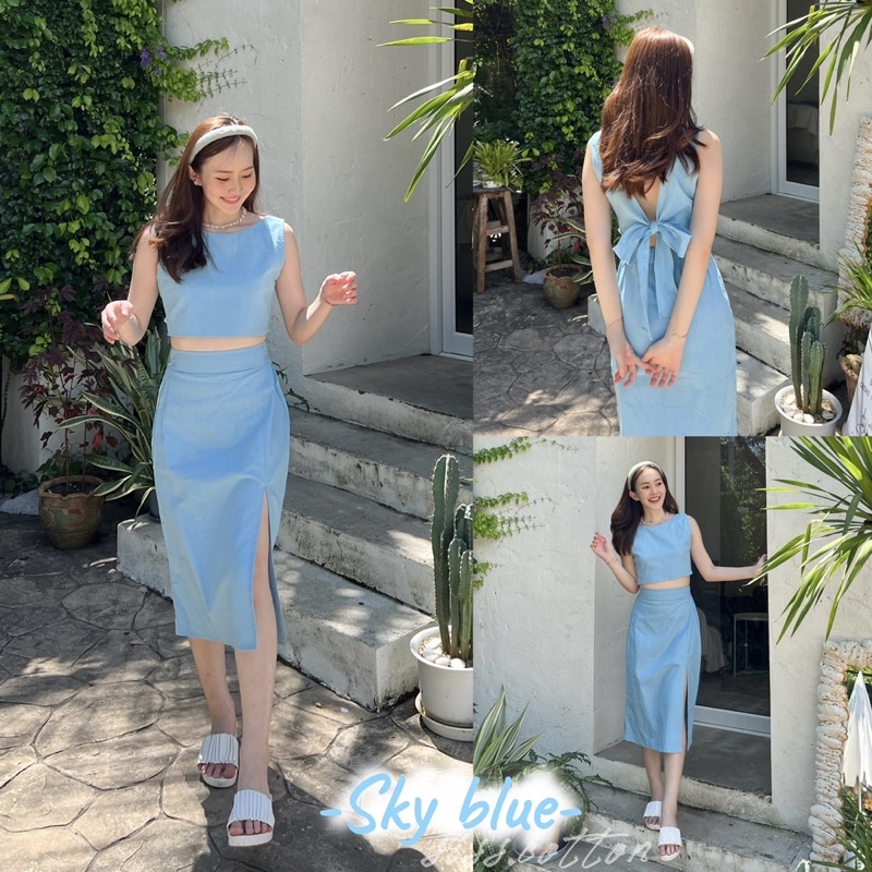 hola set เสื้อครอปผูกหลัง+กระโปรงสุดชิค(6Color)