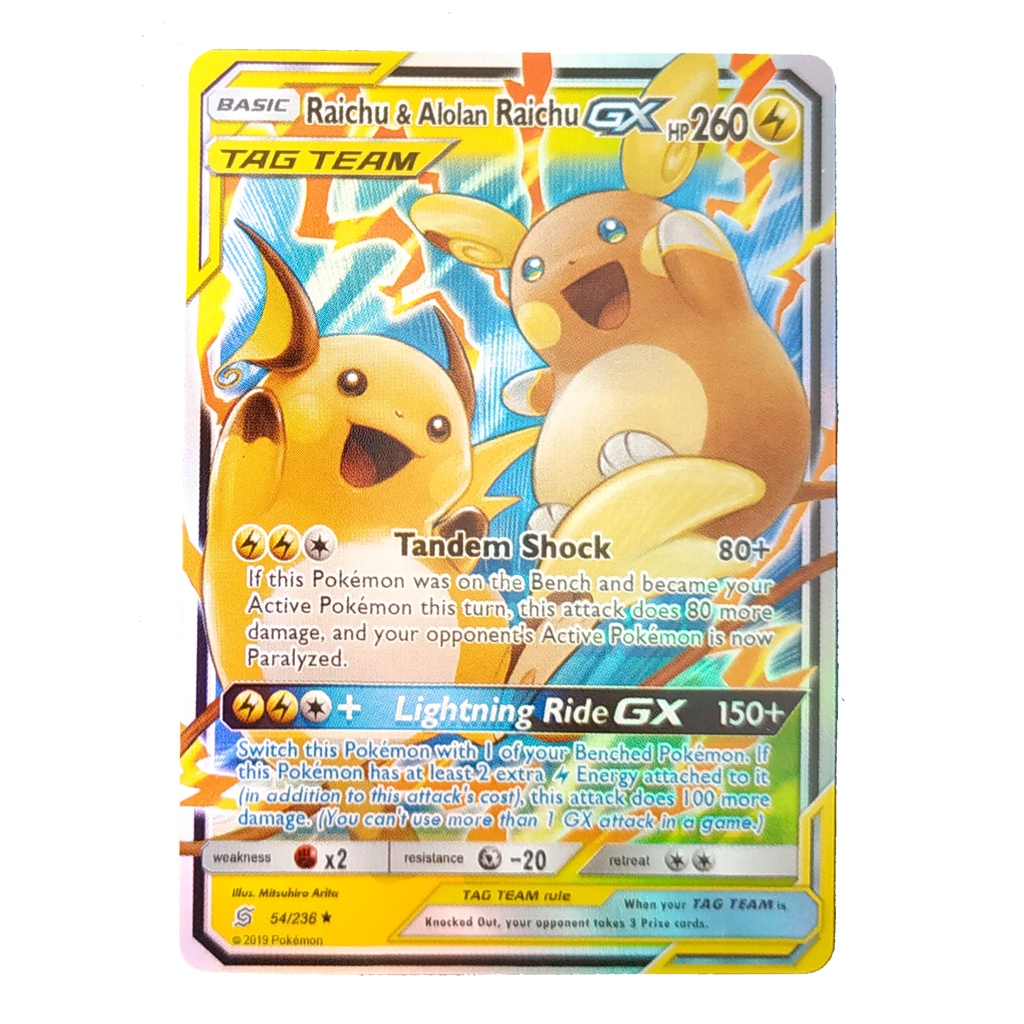 Raichu & Alolan Raichu Tag Team GX Card 54/236 ไรชู & อโลลา ไรชู Pokemon Card Shining Series ภาษาอัง