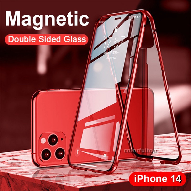 เคสโทรศัพท์มือถือกระจกนิรภัย แบบใส ฝาพับ สองด้าน กันกระแทก สําหรับ iPhone 14 Pro Max 14ProMax 14Max iPhone14 i14
