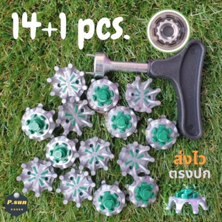 ปุ่มรองเท้ากอล์ฟ 14pcs + ตัวไขปุ่ม Spikes golf แบบรุ่น  Fast twist tri-rok &amp; wrench remove tool(ไม่มีรู/เดือยกลางปุ่ม)