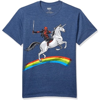 ผ้าฝ้าย 100%100%cotton เสื้อ ยืด ผ้า มัด ย้อม Marvel Deadpool Riding A Unicorn On A Rainbow T-Shirt men เสื้อ ยืด ผู้ชาย