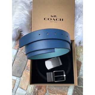 (ส่งฟรี) COACH Boxed Set For Men เข็มขัดผู้ชาย เส้นใหญ่ ใช้ได้ 2 ด้าน + หัวเข็มขัด 2 แบบ มาพร้อมกล่องCoach