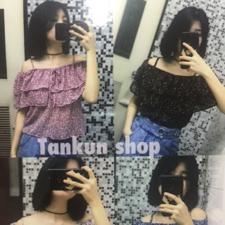 เสื้อลายดอก ผ้าคอตตอล เนื้อดี งานเนี้ยบ ใส่ได้ทั้งแบบ เปิดใหล่