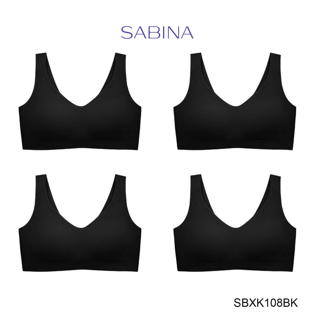 SABINA BRALESS เสื้อชั้นใน Seamless (Set 4 ชิ้น) (ไม่มีโครง) รุ่น Soft Collection รหัส SBXK108BK สีดำ