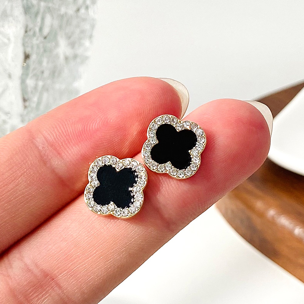 ต่างหูเพชร รูปใบโคลเวอร์สี่แฉก คุณภาพสูง เครื่องประดับแฟชั่น สําหรับผู้หญิง - รูปที่ 3