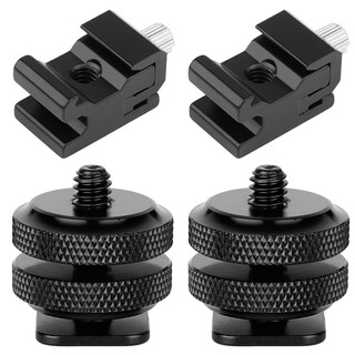 ￭4 Pack Camera Combo Pack Hot Shoe Mount Adapter Cold Shoe Mount Adapter 1/4 Inch Hot Shoe Flash