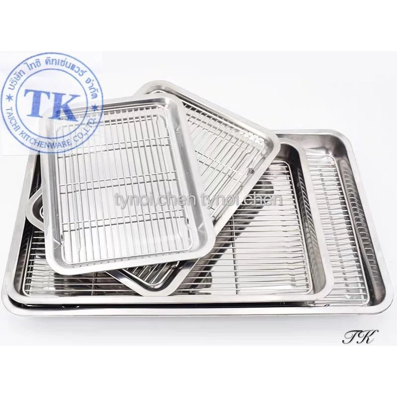 TK ถาดพร้อมตะแกรงสแตนเลส – ถาดใส่อาหารพร้อมตะแกรงอย่างดี ถาดสแตนเลส มีทั้งหมด 5 ไซส์