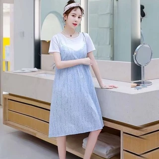 ชุดกระโปรงคุณแม่ตั้งครรภ์สีสันสดใส ใส่ได้ทุกโอกาส ชุดคลุมท้อง ชุดคุณแม่ตั้งครรภ์แขนสั้น ผ้าเบา ใส่บาย ชุดคนท้อง