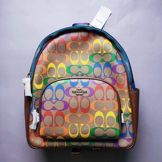 (Coach®) Backpack In Rainbow Signature Canvas, GOLD/KHAKI MULTI No. CA140 กระเป๋าเป้ โค้ชแท้ กระเป๋าสะพายหลัง