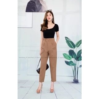 New🎉กางเกง9ส่วนเอวสูงจีบหน้ากระดุมข้าง#ทรงหลวม#หูช้าง