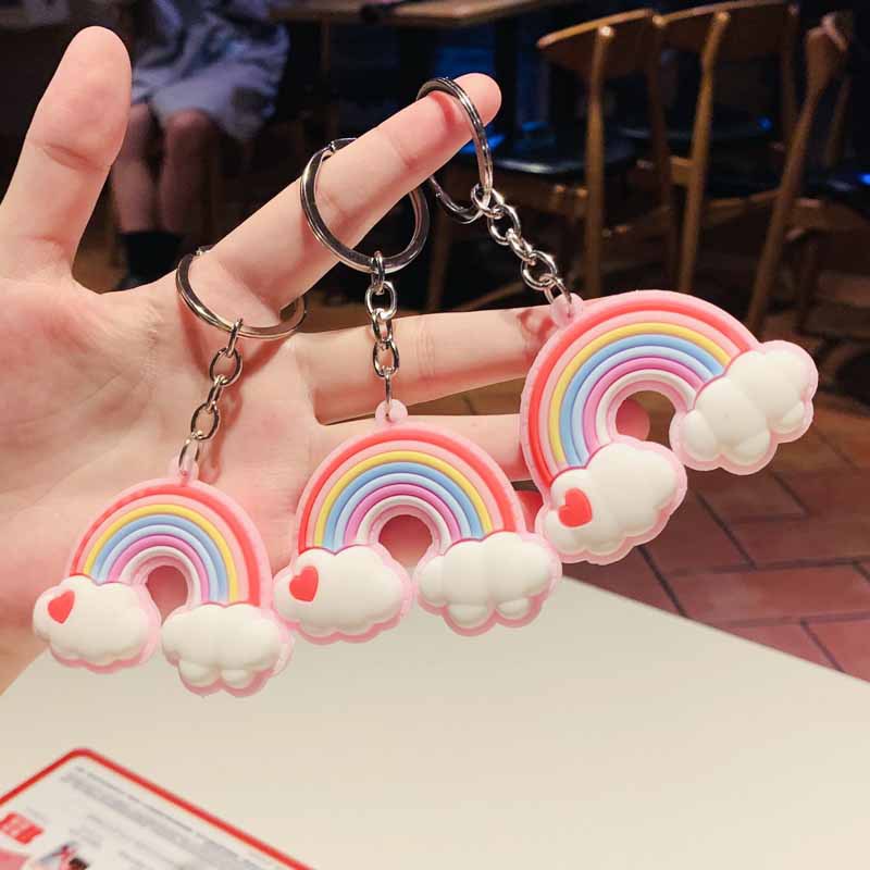 พวงกุญแจ PVC จี้รูปสายรุ้งน่ารัก 3D สําหรับกระเป๋านักเรียน