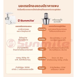 Sunmile เครื่องบดเนื้ออัตโนมัติ ใช้ในบ้าน มัลติฟังก์ชั่น เครื่องบดไฟฟ้า บดเนื้อง่าย รุ่นใหม่2025
