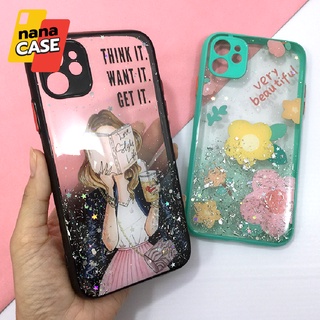 เคสซัมซุง/Samsung A10s A22(5G) A32(5G) A51 A52  เคสมือถือ TPU ขอบสีกันกล้อง กากเพชรกริตเตอร์ไล่สีลายการ์ตูน ลายดอกไม้