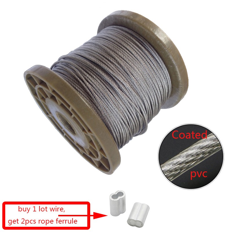 เชือกลวดเหล็ก PVC เคลือบนิ่ม เส้นผ่าศูนย์กลาง 0.8/1/1.5/2/3 มม. ยาว 5 เมตร