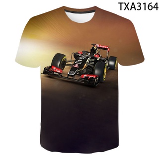 ใหม่ เสื้อยืดแขนสั้น พิมพ์ลายรถยนต์ 3D F1 แฟชั่นฤดูร้อน สําหรับผู้ชาย และผู้หญิง 2021