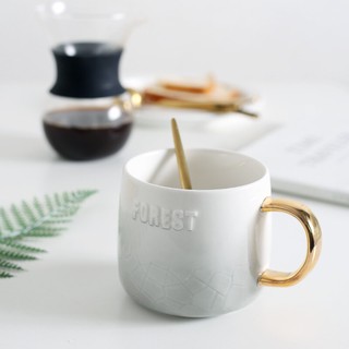 แก้วกาแฟเซรามิค พร้อมช้อนทองสุดหรู แก้วน้ำ พร้อมส่ง ceramic coffee cup
